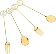 NAMOARLY Unique Moon Star Dessert Spoons Forks 4-Piece Metal Tableware Set for Tea Coffee