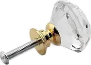 Crystal Glass Door Drawer Cupboard knobs,10pcs 20-40mm Diamond Shape Crystal Glass Knobs Drawer Pull Wardrobe Handle Hardware Drawer Cabinet Pulls(Color:Gold Base 40mm,Size:10PCS)