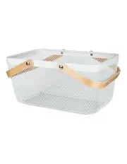 [Little Label Co] Large Handy Storage Basket with Wooden Handle 4 Pack in White