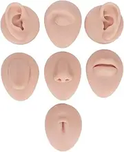 7PCS Piercing Practice Body Parts, Silicone Body Parts for Piercing Kit, Fake Body Parts, Soft Silicone Ear Mouth Nose Eye Tongue Navel Model (Middle Skin Color)