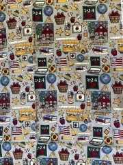 Debbie Mumm School Days Bus Books Flag Globe Ruler Star Fabric Panel 35" x 41"