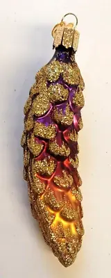 PINE CONE Ornament OLD WORLD CHRISTMAS gold gliltter w amber purple yellow