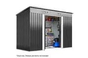PlantCraft Galvanised Steel Garden Shed 2.38 x 1.31 x 1.82m, with 2 Sliding Doors, 2 Air Vents, Skillion Roof, Floor Frame