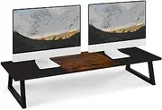 TEAMIX 31.5 inch Dual Monitor Riser, Long Monitor Stand Riser Wide TV Stand Riser Monitor Stand for 2 Monitors Wood & Steel Desktop Riser Desk Organization Home Office, Black+Brown