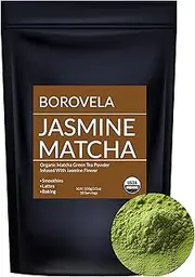 Organic Jasmine Matcha Green Tea Powder infused with Jasmine flower aroma - Culinary Grade USDA Certified - Green Superfood - Borovela 100g 3.5oz (Jasmine 100g)