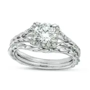1.17 CT. T.W. Natural Diamond Square Frame Twist Rope Bridal Engagement Ring Set in Solid 14K White Gold