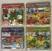 FOUR Melissa and Doug Chunky Puzzle s Farm Animals, Vehicles, Construction, Pet
