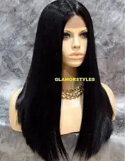 LACE FRONT FULL WIG LONG STRAIGHT MIDDLE PART OFF BLACK HEAT OK #1B NWT