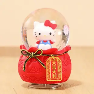 【JARLL 讚爾藝術】三麗鷗 Hello Kitty招財貓 福袋水晶球音樂盒(三麗鷗 官方授權)