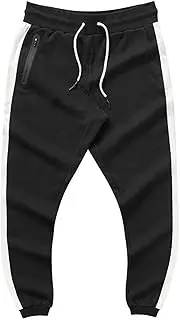 [Generic] Men's Stripe Jogger Sport Pants Casual Stretch Running Pant Skinny Fit Zipper Pockets Gym Workout Sweatpants