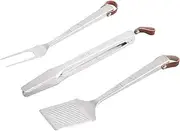 Everdure BBQ Tool Kit - 3 Pack, Brushed Stainless Steel Tongs, Spatula and Fork with Soft Grip Handles and Leather Straps, Barbeque Grill Accessories and Cooking Utensils Set