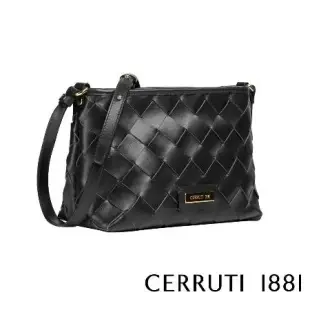 【Cerruti 1881】限量2折 義大利頂級小牛皮編織斜背包/側背包 全新專櫃展示品(黑色 CEBA05380M)