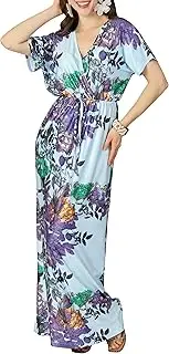 [koh koh] Womens Long Summer Kaftan Short Kimono Sleeve V-Neck Casual Maxi Dress