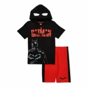 DC Comics Batman Boys Hooded Top & Shorts 2-Piece Outfit Cosplay Set Size 4
