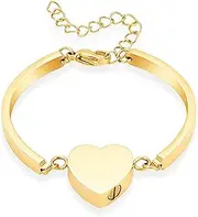 KETIME 60mm Free Engraving Heart Urn Bangle for Ashes for Human/Pet Keepsake Cremation Bracelet Adjustable Memorial Jewelry