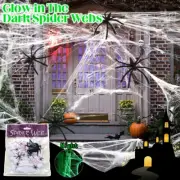 Glowing Spider Web With Spiders Stretchy Halloween Decor Party Hanging Oranment