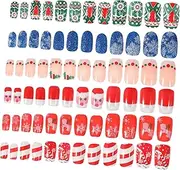 Beatifufu 72pcs Christmas Nail Stickers Xmas Fake Nail Tips Nail Decorations for Nail Art Santa Claus Fake Nails Christmas Fake Nail Christmas Socks Women's Square Abs