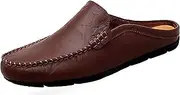 [Go Tour] Mens Mules Clog Slippers Breathable Punching Leather Slip on Shoes Casual Loafers