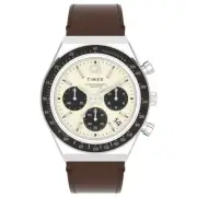Timex Q Chronograph Motorsport Stainless Steel Leather 40mm Race Watch TW2V42800