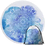 Fading Blue Purple Mandala Round Beach Towel