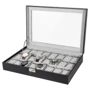 24 Slots Watch Box Watch Case Organizer Jewelry Storage with Large Glass Lid