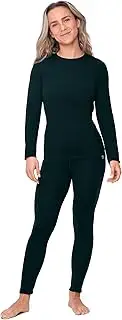 [DANISH ENDURANCE] Merino Wool Thermal Underwear Set, Premium Ski Underwear, Functional Underwear, Long Underwear & Long Sleeve Shirt for Women, Dark Green, Medium