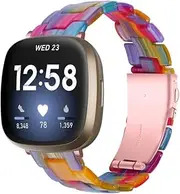intended for Fitbit Versa 3 / Sense Resin Band with Tools, Unique Elegant Wristband Adjustable Waterproof Sport Strap intended for Versa 3 & Sense Smartwatch Resin Bands intended for Women Girl (Rainbow)