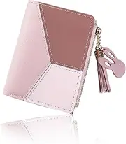[WisePoint] Wallet for Women, PU Leather Wallet with Metal Press Stud, Mini Purse with Coin Pocket and Zip, Bifold Credit Card Holder Rabbit Pendant