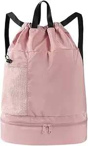Waterproof Drawstring Backpack Wet Dry Separation Bag Foldable Trip Bag (Pink)