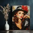 Framed Canvas Elegant Glamorous Woman & Hat Wall Art - Perfect for Living Room