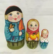 Matryoshka Russian Wooden Nesting Dolls - 3 Pieces Unique Coloring Set #11
