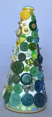 Hand Crafted Rainbow Button Tree Tower 10”