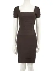 Brown Square Neck Bandage Dress