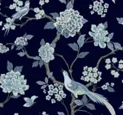 Wallcoverings GR5934 Fanciful Wallpaper Navy Flowers/Birds ~ LOT OF 3