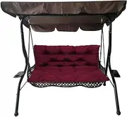 Waterproof 3 Seater Garden Hammock Cushion with Backrest and Strap Dark Red Outdoor Patio Furniture Canopy Swing Seat Pad Thick Comfortable 120x100x10cm