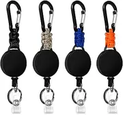 Retractable Keychain 4 Pcs Heavy Duty Carabiner Badge Holder Retractable Badge Reel ID Holder Extendable Key Ring Key Holder for Abs Casing with 24 inches Steel Retractable Cord and Paracord