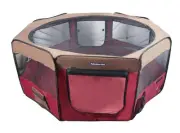 55" Portable Puppy Pet Dog Soft Tent Playpen Folding Crate Pen New - Bur/Coffee