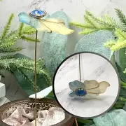 Blue & Clear Acrylic Leaf Blue Rhinestone Gold Tone Accent - 6” Pin • Hatpin