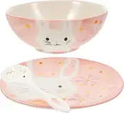 SHERCHPRY Reusable Plate and Bowl Rabbit Pattern Dishware Ceramic Dishware for Toddlers