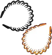 LOORGVEL 2Pcs Wavy Hairbands with Teeth Comb Stylish Headbands for Women for Makeup Parties and Daily Wear Colors Included