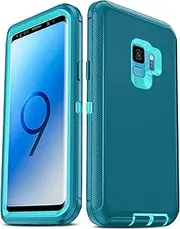 [LeYi] Compatible for Galaxy S9 Case, Samsung Galaxy S9 Case, 3 in 1 Full Body Shockproof Rubber Dustproof Rugged Defender Protection Case Samsung Galaxy S9 Phone Case, Teal Blue