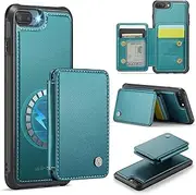 ELEPIK for iPhone 7 Plus/8 Plus Case, Removable Magnetic Wallet Case with Card Holder, Kickstand, [Compatible with MagSafe] [RFID Blocking] Durable PU Leather Phone Case with Wireless Charging, Green