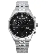 Citizen Eco-Drive Chronograph Tachymeter Black Dial AT2570-56E 100M Mens Watch