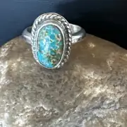 Womens Blue Sonoran Turquoise Navajo Sterling Silver Ring Size 10 18004