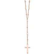 Sterling Silver Rose-Tone Rose Quartz Beaded Cross W/2 In Ext. Necklace
