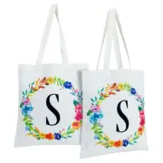 2x Reusable Canvas Grocery Shopping Tote Bags Monogram Letter S for Women 29 In