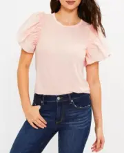 LOFT Ann Taylor Petite Mixed Media Flutter Sleeve Top Blouse Peach Size LP