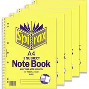 Spirax 599 3-Subject Notebook 7mm Ruled Spiral Bound 300 Page (A4) [5 Pack]
