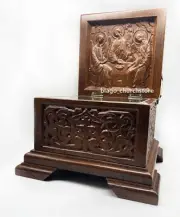 Orthodox Reliquary Box Wooden Carved Ark with icon Trinity Handcarved 7.87"