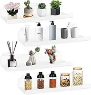 ZEFAN Wall Shelf, No Drilling, Pack of 4 Floating Shelves, 30 cm Picture Rail, White, Acrylic Wall Shelf, White, Adhesive Shelf for Living Room, Bedroom, Bathroom and Kitchen